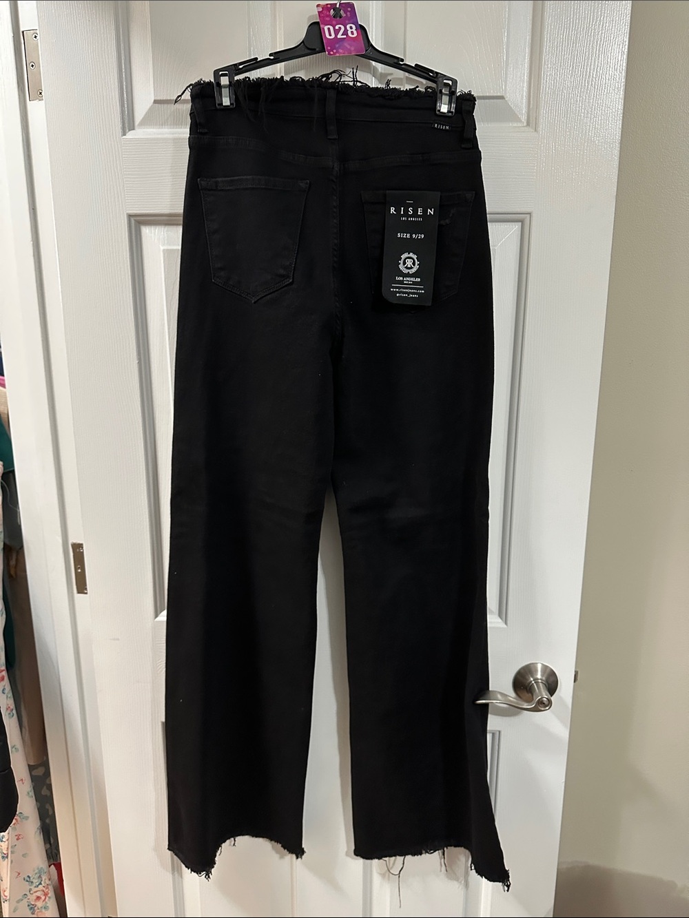 Risen Black High-Rise Wide Leg Jeans with Raw Hem